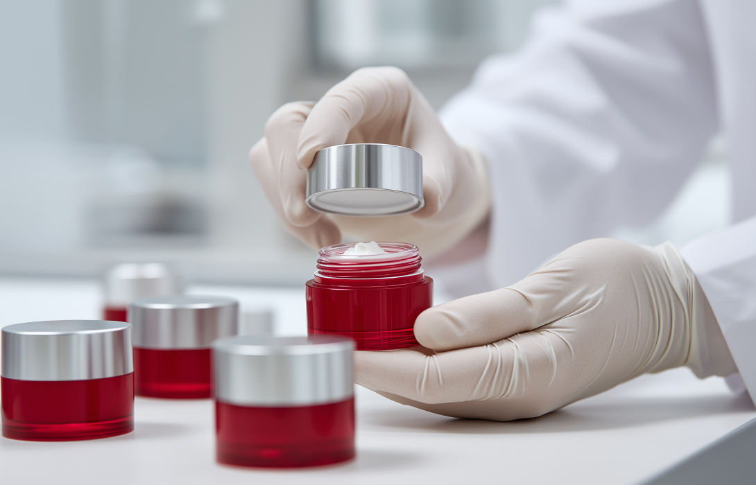 COA document with lab test results and cosmetic container, showing Certificate of Analysis in a lab setting